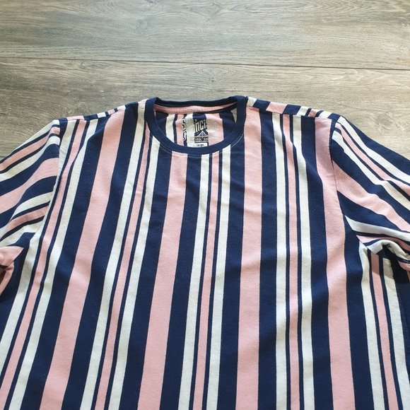 Striped Pink Blue Short Sleeve T Shirt Large San Francisco Sports Shirts Cotton - Picture 3 of 5